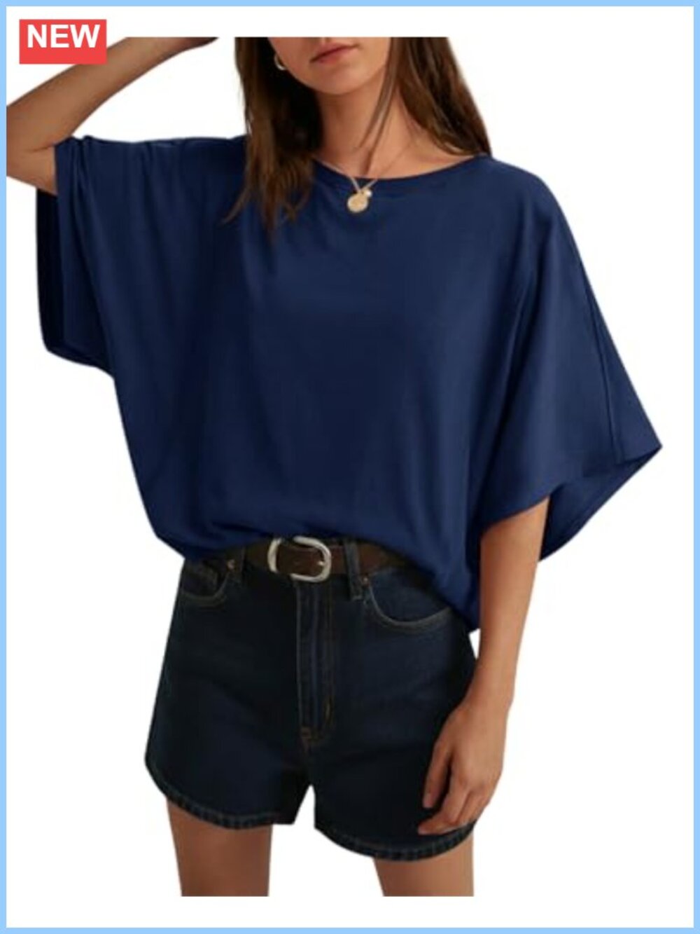 Oversized Womens Crop T-Shirts Short Sleeve Crewneck Batwing Tee